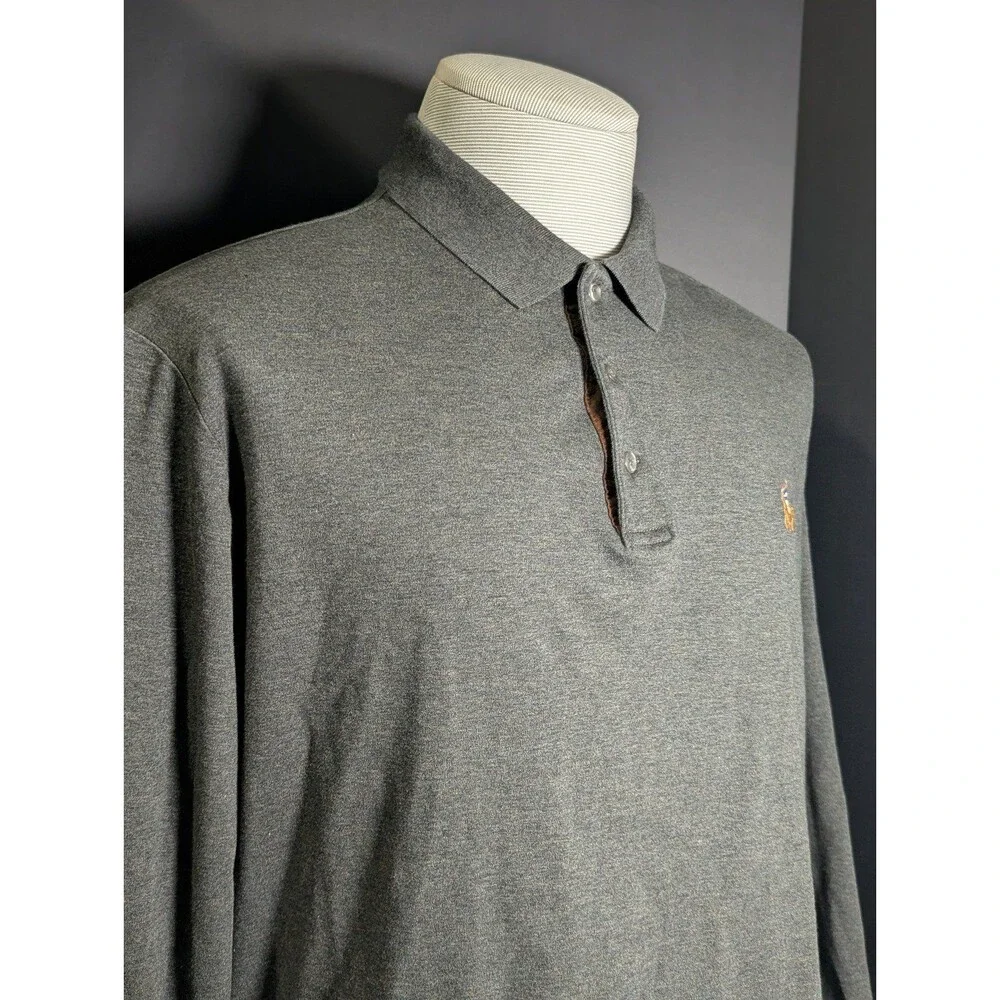 Men Polo Ralph Lauren Classic Fit Size Large Charcoal Grey Long Sleeve